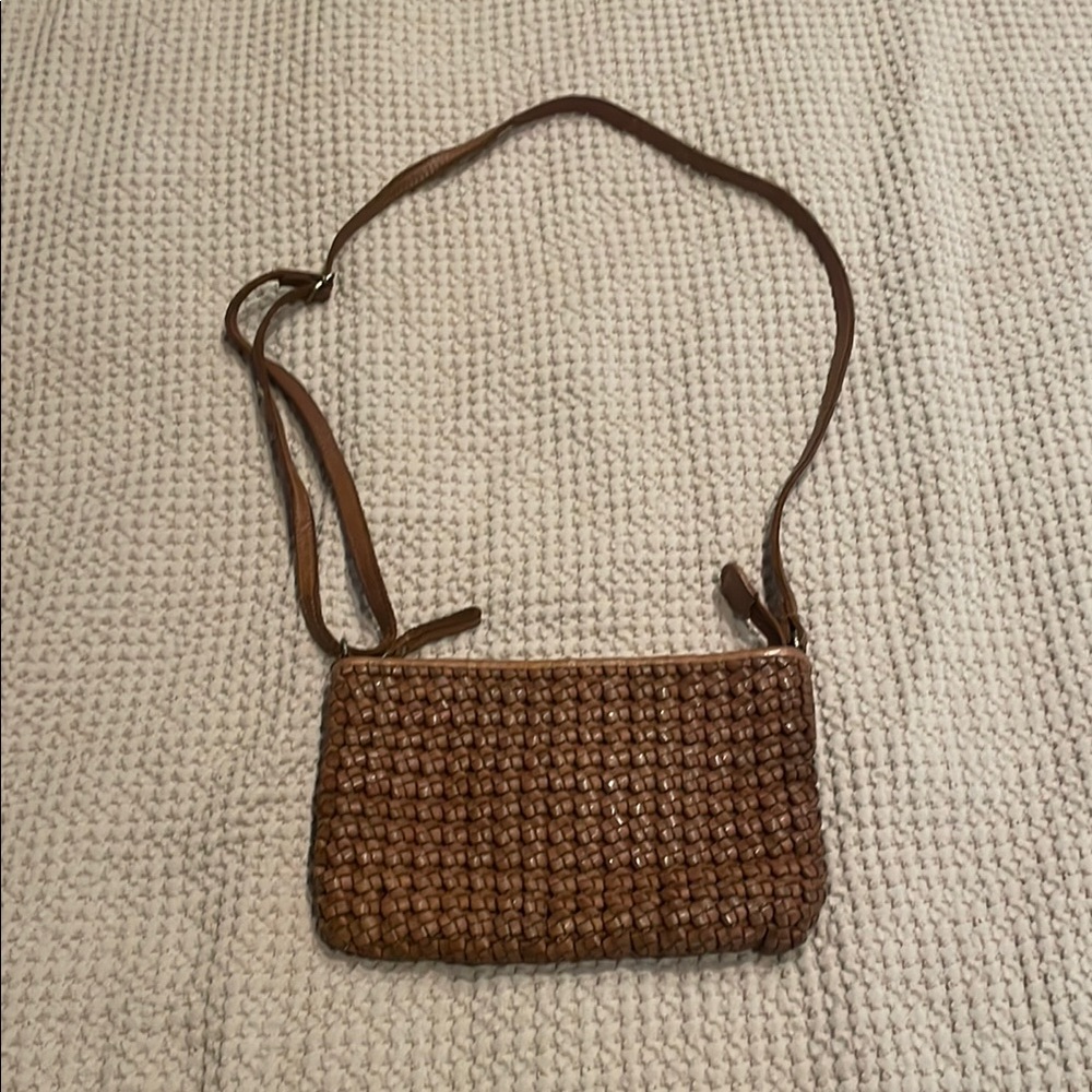 Brown Leather Woven Crossbody Bag